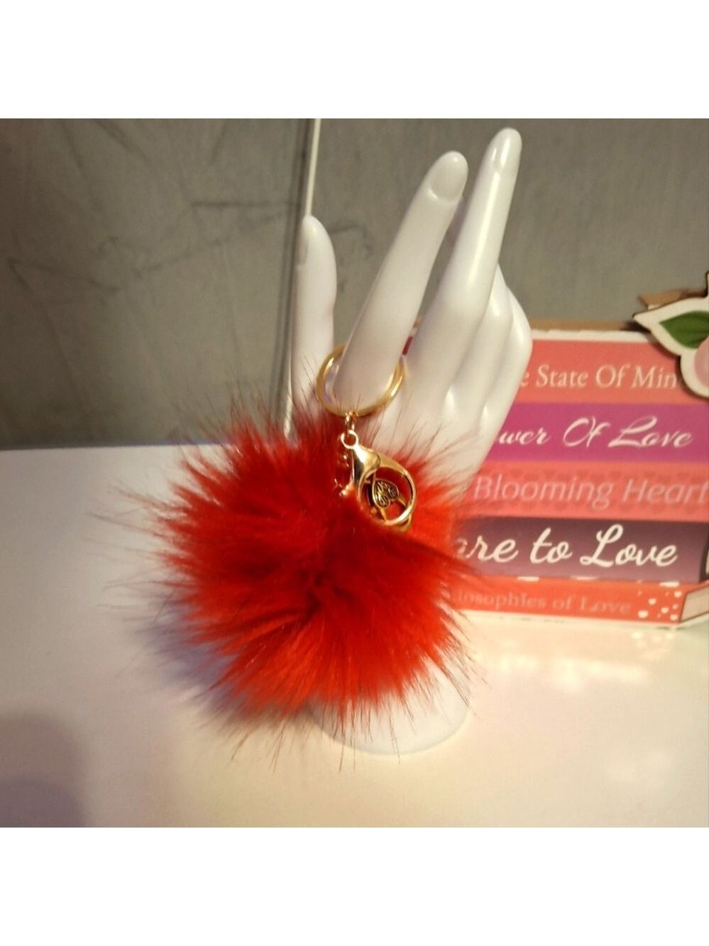 Keyring bag charm Handmade Fuzzy keyring bag charm Red 4"